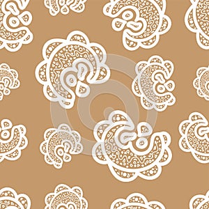 Seamless pattern.ÃÂ White doodle elements on beige background.